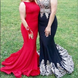 JOVANI Red Jersey Open Back Prom Dress